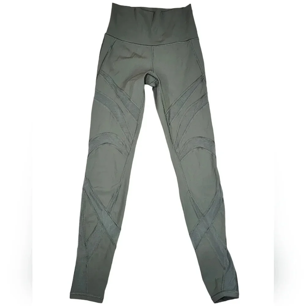 Lululemon Wunder Under High Rise Sage Green Mesh Leggings Size 4